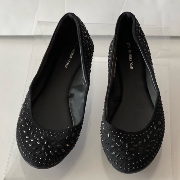 Time and Tru Women Black Rhinestone Crystal Glitter Studded Flats Slip-On Shoe 7 - Picture 6 of 7